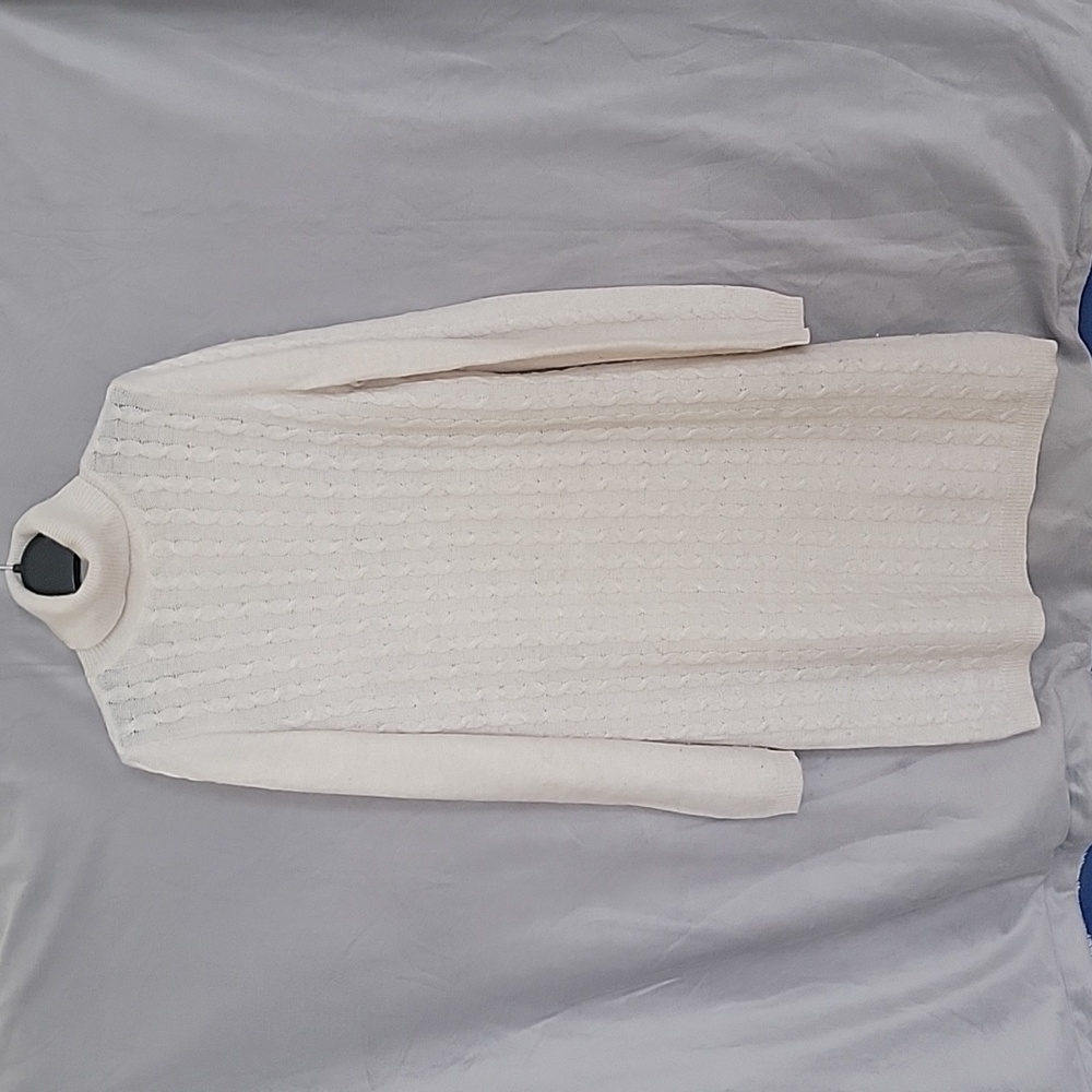 Knitted Dress with Turtleneck, Long Sleeves, Color White, Size M, Knee L…